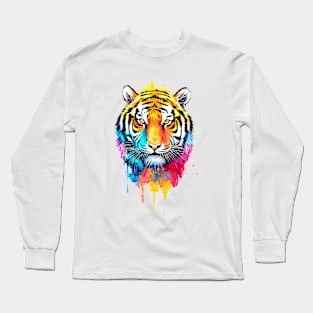 Tiger Wild Nature Animal Colors Paint Long Sleeve T-Shirt